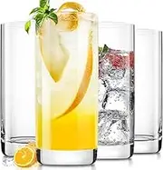 LUNA & MANTHA Drinking Glasses Set of 4, 13 OZ Highball Glass, Lead-Free Crystal Water Glassware, Tall Glass Cups for Mojito, Tom Collins, Cocktail, Home Bar