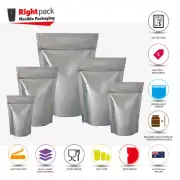 SILVER MATT STAND UP POUCHES FOOD SAFE ZIP LOCK MYLAR DOY PACK BAGS (100 QTY)
