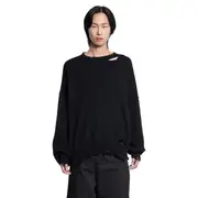 [ANDREA YA AQOV] Distressed Cotton Oversized Sweater Black