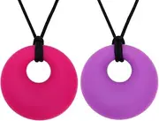 Panny & Mody Australian Local Manufacturer Chew Necklaces(2 Pack), Round Sensory Chew Necklace for Kids with Teething, ADHD, Autism, Biting Needs, Oral Motor Chewy Teether, Silicone Necklace Made from Food Grade Silicone Safety (Pink/Purple)