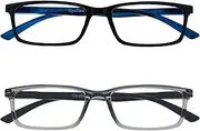Opulize See 2 Pack Blue Light Blocking Reading Glasses Black Grey Computer Gaming Anti Glare Mens Womens BB9-17 +1.00