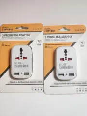 Miami Carry On 3 Prong USA Adaptor Power or Charge - 2 USB Ports - 2 PACK!