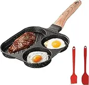 3-in-1 Divided Grill Pan, 3 Section Breakfast Frying Pan, Aluminum Frying Pan with Heat Resistant Handle, Suitable for All Stovetops, Ideal for Breakfast Cooking