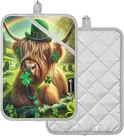 St. Patrick's Day Highland Cow Picnic Pot Holder with Pocket Hot Pads for Table 2 Pcs High Heat Oven Mitts