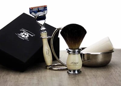 5 Pieces Men Shaving Gift Set Super Badger Brush & 5 Edges Razor Curve Stand Kit