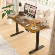 Advwin Standing Desk Electric Ergonomic Adjustable Height Sit Stand up Desk 140cm Walnut Splice Board Table Top+Black Frame