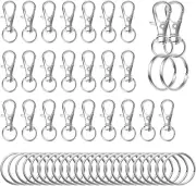 Swivel Snap Hooks with Split Key Rings Premium Metal Silver Lobster Claw Trigger