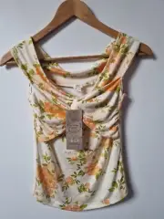 In Other Words Boho Floral Rouched Bust Stretchy Blouse Top Size 10