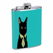 Black Cat Em8 Flask 8oz Stainless Steel Hip Drinking Whiskey
