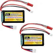 Fytoo 2PCS 7.4V LiPo 2S 50C 800mAh with JST and PH2.0 Plug for SCX24 RC Car Battery, Compatible with Nost 1/10, 1/16, 1/18, 1/24 Scale RC Car, Truck and RC Drone Batteries