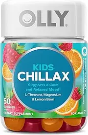 OLLY Kids Chillax Gummies, Magnesium, L-Theanine, Lemon Balm, Chewable Supplement, Sherbet Flavor - 50 Count