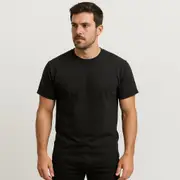Hammer House Plain Black Mens 100% Cotton T-Shirt Top Short Sleeve in Black
