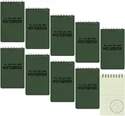 CUGBO 10 Pack Waterproof Notebook, All-Weather Pocket Sized Tactical Notepad, Top Spiral Memo Grid Paper Notepad for Outdoor Activities Recording(Army Green，3.2"x5.5")