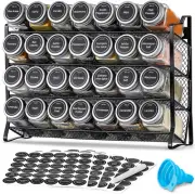 Spice Rack Organizer with 28 Empty Spice Jars, Funnel, Labels - Seasoning Organi