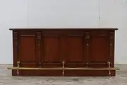 Home Bar Mahogany Solid Wood Bar Counter with Brass Footrail, Traditional Panel Design, Commercial Grade