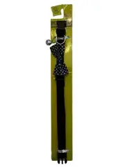 Black Cat Collar With Attached Black And White Polka Dot Bow And Bell