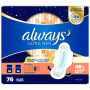 Always Ultrathin Overnight Pads 76 Count