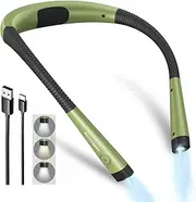 Glocusent LED Neck Reading Light, Book Light for Reading in Bed, 3 Colors, 6 Brightness Levels, Bendable Arms, Rechargeable, Long Lasting, Knitting, Camping, Repairing (Green)