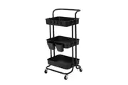 Trolley Cart Storage Utility Rack Shelf Organiser Swivel Kitchen 3 Tier BLACK