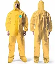 Andes Safety Chemical Protection Coveralls, Hazmat Suits, Yellow Chemical Suits with Hood and Attached Boots