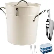 Ice Bucket with Scoop - Stainless Steel Bucket with Handle, Lid and Ice Scooper - 4 Qt Liter Double Wall Ice Bucket. Storage Bin for Ice Cubes for Bars,Backyard Barbeques, Picnicsand Camping (White)