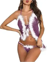 [Generic] Satin Chemise Lingerie for Women Plus Size V Neck Christmas Erotic Lingerie Plus Size Negligee 3X (Purple #5, L)