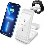 Uonlytech Wireless Charging Dock Fast Charging Foldable Stand for Smartphones and Earphones Compact Design White