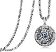 KATHLU Evil Eye Necklace 925 Sterling Silver Evil Eye Pendant Ankh Necklace Women Men Good Luck Jewelry Gift