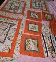 Unfinished Bird & Feathers Patchwork Quilt Top In Various Pieces & Extra Fabrics