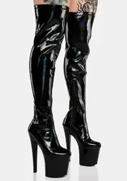 [XTRA by YRU] Black Hologram Twerk Platform Boots