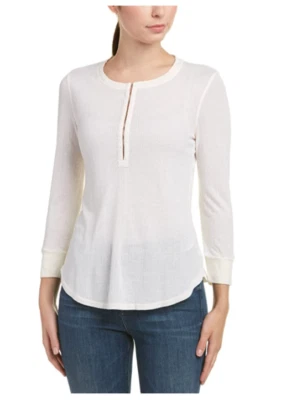 NWT Splendid Women Variegated Rib Henley Top, Size S White Hook And Eye $70 K230