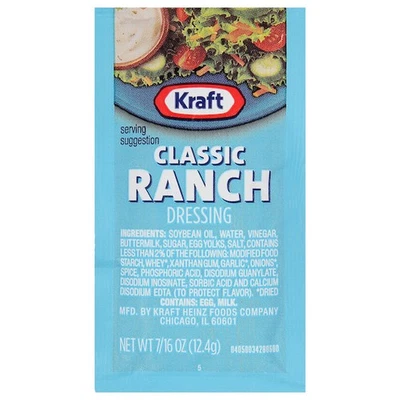 Kraft Creamy Ranch Dressing Single Serve, 0.44 Ounce, 200 Per Case