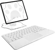 [TopPerfekt] Bluetooth Keyboard Touchpad Built, Cute Tablet Stand Adjustable & Foldable, Wireless Rechargeable Bluetooth for iPad, iPad Pro/Mini/Air, Samsung Xiaomi Tablets, etc - White