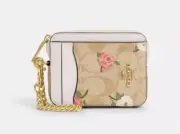 NWT COACH Zip Card Case In Signature Canvas w Floral Print CR971 AUTHENTIC
