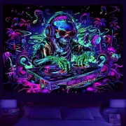 Blacklight Skull Tapestry Skeleton Tapestries Funny Music UV Reactive Tapestry
