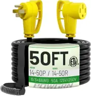 50 Amp RV/EV Extension Cord 50 FT Outdoor with Grip Handle, Flexible Heavy Duty