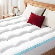 Twin Mattress Topper, Plush Pillow Top Mattress Topper for Back Pain Relief, Extra Thick Mattress Pad Deep Pockets for 8"-21", Soft Down Alternative Fill Mattress Protector, Blue Stripe