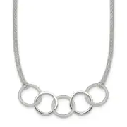 Sterling Silver Polished Textured Double Strand Interlinking Circles 16 inch ...