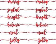 Amyhill 12 Pcs Christmas Word Cutout Believe Joyful Merry Plate Letter Sign Decor Christmas wooden Table Settings for Family Xmas Place Cards Noel Jolly Rustic Farmhouse Table Decorations for Home