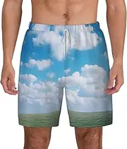 [JHLMN] Men's Swim Trunks Quick Dry Board Shorts Drawstring Beach Short White Clouds Sky Bathing Suit for Men