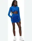 NWT ADIDAS JEREMY SCOTT LUXE Blue Velour Mini Skirt Pockets Drawstring MEDIUM