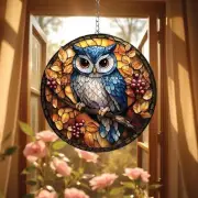 Owl on Leaf Branch Acrylic Suncatcher, Gift for Wildlife Lovers, Home Decor