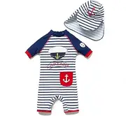 [Agreeone] Baby Toddler Boys Bathing Suits One Piece Swimsuit Set Bathing Suit Zip Sunsuit with Hat