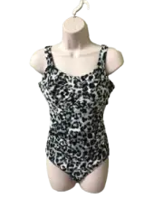 Miraclesuit BLACK/WHITE Animal Print Classic 1-Piece Swimsuit, US 8DD