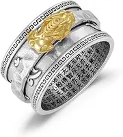 [Flpruy] Feng Shui Pixiu Ring Original - Sterling Silver Feng Shui Pixiu Mantra Ring for Men Women Pixiu Spinning Anxiety Ring Amulet Lucky Wealth Buddhist Jewelry Gift