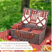Alfresco 4 Person Picnic Basket Wicker Picnic Set Outdoor Insulated Blanket