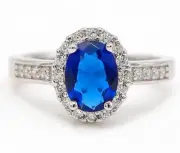 2CT Treated Blue Sapphire & Topaz 925 Solid Sterling Silver Ring Sz 6 IB2-6