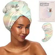 Kitsch Satin Wrapped Microfiber Hair Towel - Fast Dry Curly Hair Wraps for Women Wet Hair | Microfiber Towel for Hair | Hair Drying Towel Wrap | Hair Towels for Women | Hair Turban for Wet Hair (Aura)