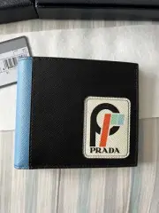 Prada Men's Saffiano Leather Bi-Fold Wallet with Runway Logo Patch - NEW!