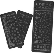 HONMEET Nail Art Supplies Kit 4pcs Rectangle Nail Stamping Plates Nail Stencils Steel Stamping Kit for Beginners